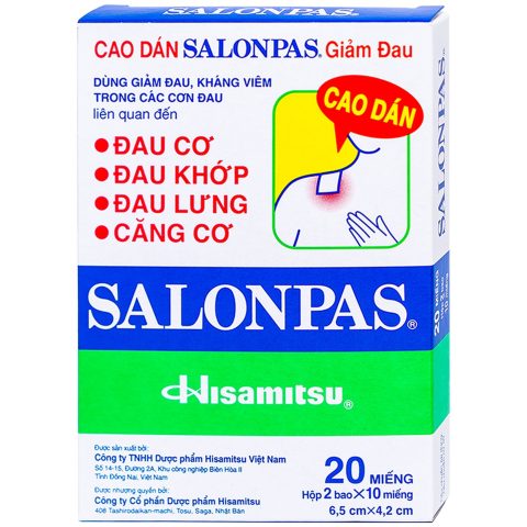 Cao dán Salonpas 20 miếng, giải pháp giảm đau tiện lợi
