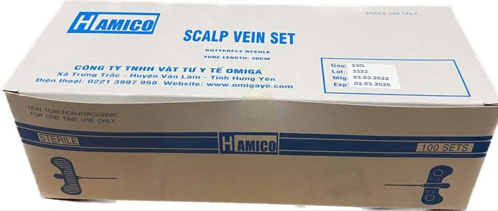 Hộp kim bướm 23G vô trùng, thiết bị y tế dùng một lần