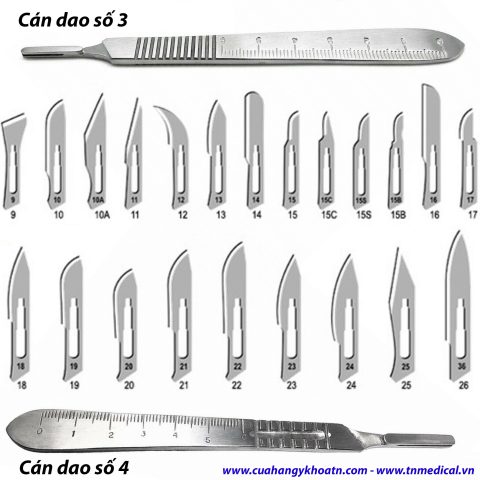 Các loại dao mổ dùng một lần và tái sử dụng, minh họa sự đa dạng trong thiết kế lưỡi dao chuyên dụng.