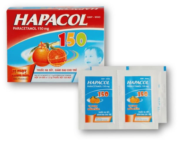 Vỉ thuốc hạ sốt Hapacol 150mg dạng gói bột pha uống