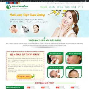 Lọ sản phẩm thuốc trị mụn đông y Mộc Xuân với các thành phần thảo dược tự nhiên, minh họa giao diện website bán thuốc trị mụn.