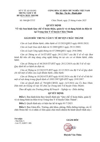 Quy chế hoàn thiện quản lý và sử dụng hồ sơ bệnh án điện tử tại Trung tâm Y tế
