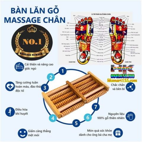 Dụng cụ bàn lăn chân gỗ massage thiết kế tiện lợi