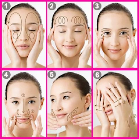 Minh họa cách mát xa da mặt với các động tác cơ bản giúp da săn chắc
